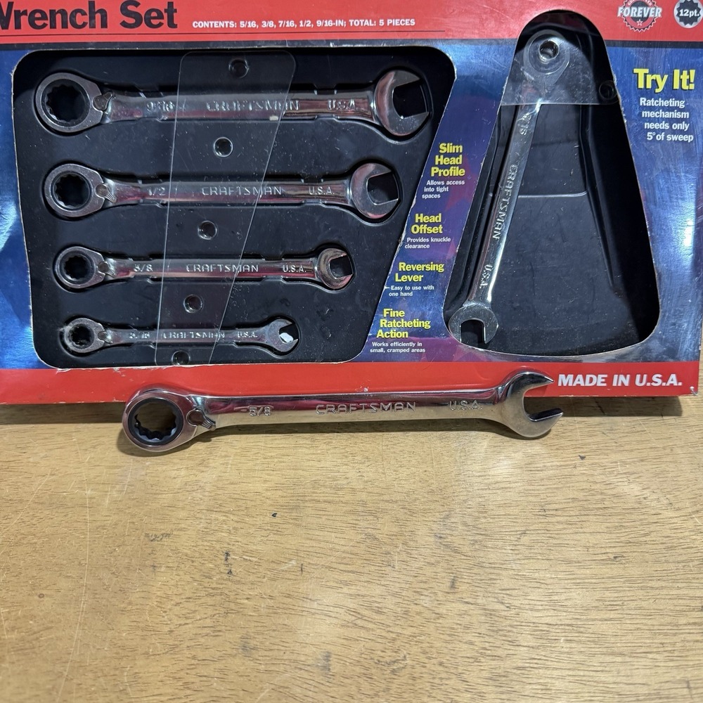 Sears Craftsman USA 5pc Reversible Ratcheting Wrench Set 12 Pt 942408 5/16-9/16 - Picture 6 of 11